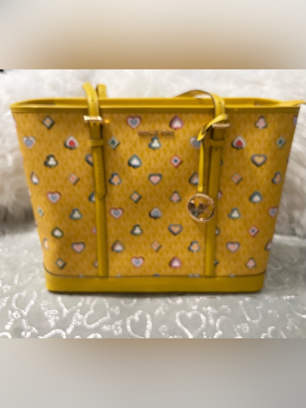 NWT Michael Kors, XL, Honey Yellow, Jet Set Tote Bag Diner/Taxi Motifs - Picture 2 of 12